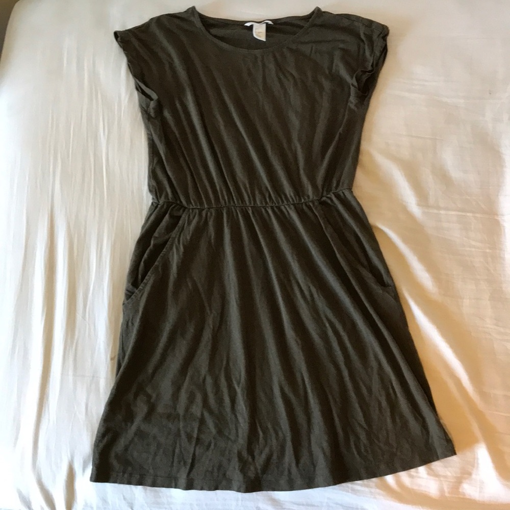 H&M Olive Cotton Shift Dress (Size S)